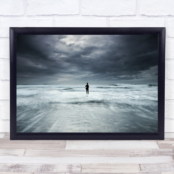Fishing A Dream Alone Storm Wave Clouds Blue Fisherman Sea Wall Art Print