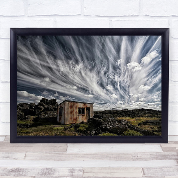 Fluffy Sky Cloud Cabin Shack Hut Iceland Rust Rusty Wall Art Print