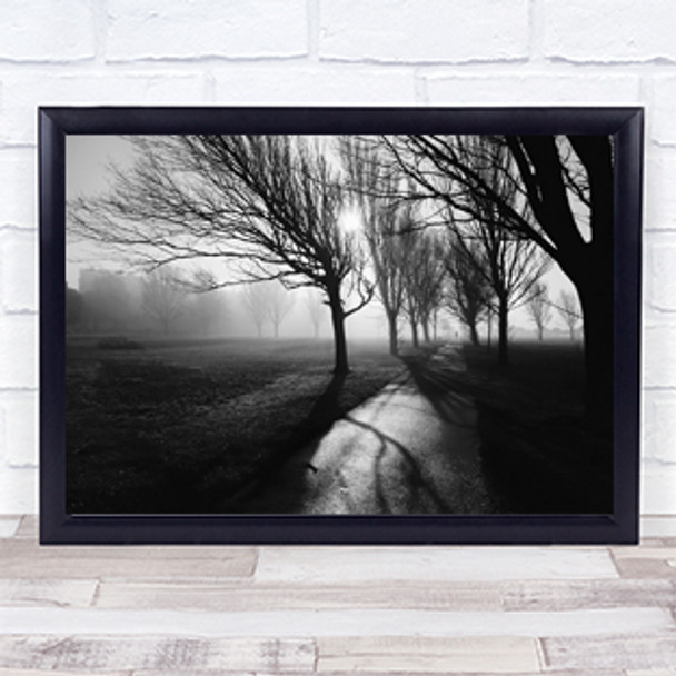 Fog Trees Shadows Light Winter Outdoors Way Road Path Wall Art Print