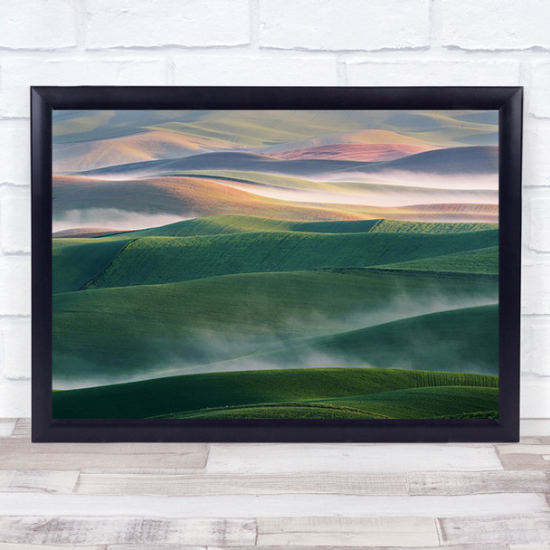 Foggy Morning Palouse Fields Fog Mist Sunrise Hills Rolling Wall Art Print