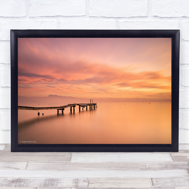 Garda Lake Sunset Gold Pier Jetty Bridge Golden Wall Art Print