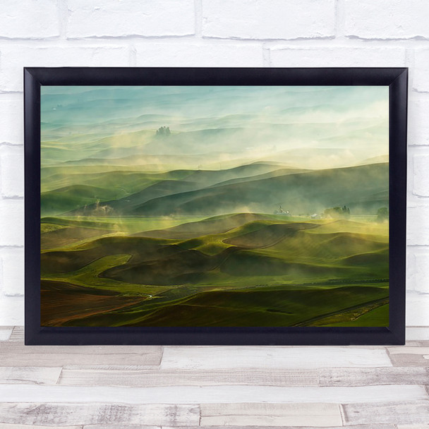 Golden Morning Palouse USA United States America Green Fog Mist Wall Art Print