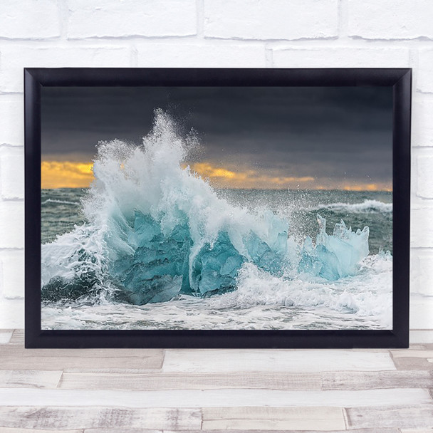 Icy Wave Iceland Jokulsarlon Lagoon Ice Blue Splash Coast Coastal Wall Art Print