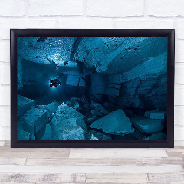 Landslide Hall Cave Underwater Russia Blue Water Dive Diving Art Print