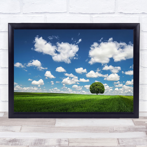 Lonely Tree Clouds Sky Spring Outdoors Green Wall Art Print