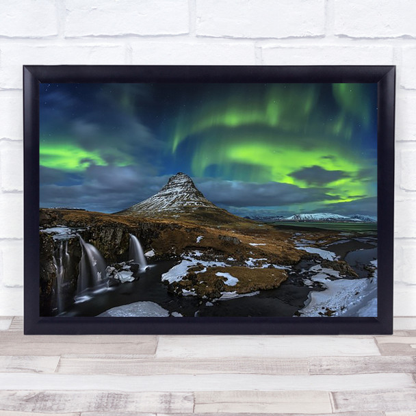 Magic Night Mountain Peak Iceland Aurora Borealis Northern Wall Art Print