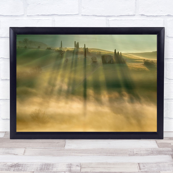 Mist Tuscany Italy Cypress Morning Light Sunrise Fog Mist Wall Art Print