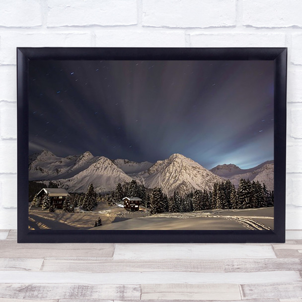 Mountains Arosa Switzerland Winter Snow Stars House Wall Art Print