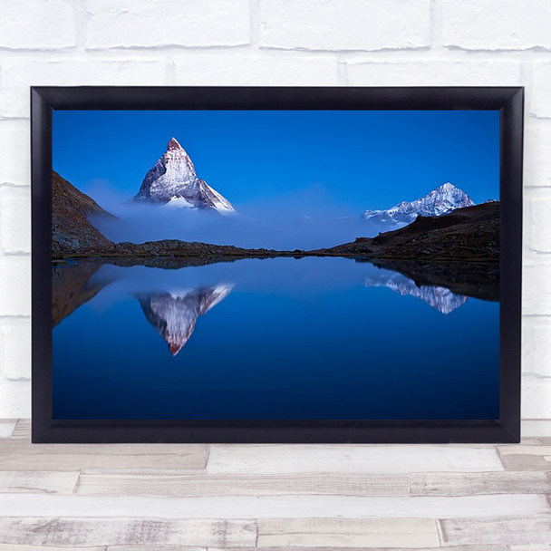 Night Mirror Fog Mist Peak Snow Winter Pond Pool Wall Art Print