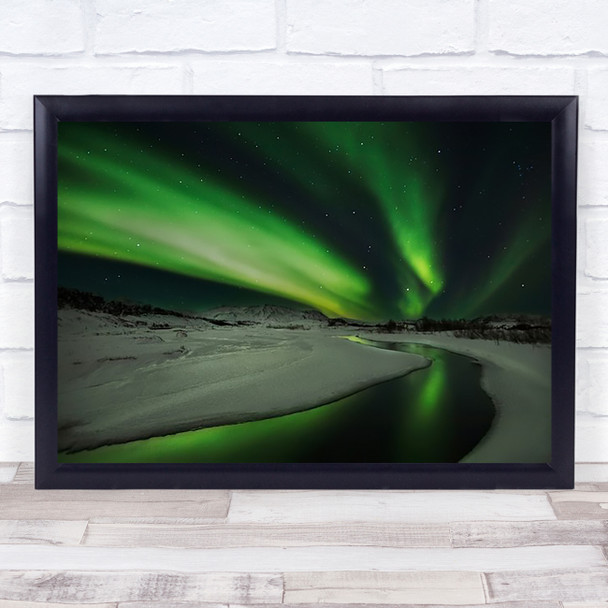 Night Poem Iceland Nature Thingvellir Green Winter Snow Aurora Wall Art Print