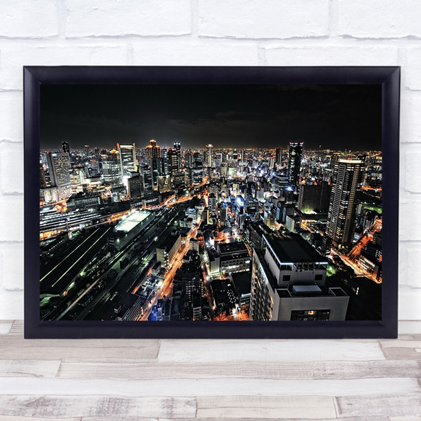 Osaka Night View Cityscape Neon Japan Skyscraper No words City Skyline Art Print