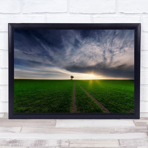 Poland Green Fields Empty Vanishing Point Glare Sunlight Art Print