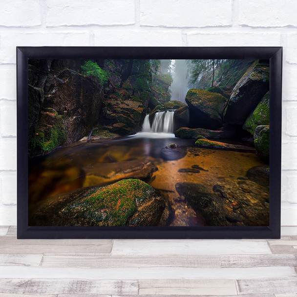 River Tales Waterfall Flow Creek Flowing Rock Rocks Forest Wall Art Print