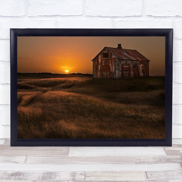 September Sun Iceland Barn Rust Rusty Sunset Field Wall Art Print