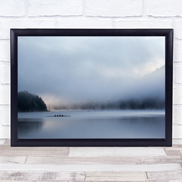 silent morning Boat Row Rowing Action Lake Fog Mist Haze Wall Art Print