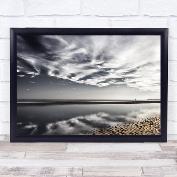 Solitaire Beach Clouds Sea Shore Tiny Small Figure Seascape Wall Art Print
