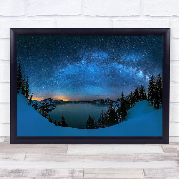 Starry Night Over The Crater Lake Sky Milky Way Wall Art Print