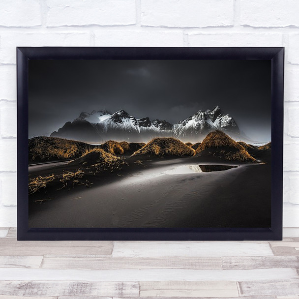 Stokksnes Iceland Mountains Dark Travel Peak Mountain Ridge Wall Art Print