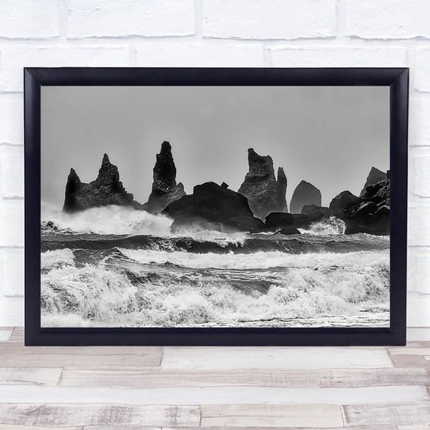 Stormy Beach Iceland Wave Waves Hill Hills Peaks Peak Shore Wall Art Print