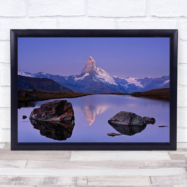 The First Touch Mountains Peak Alp Purple Lake Rocks Art Print