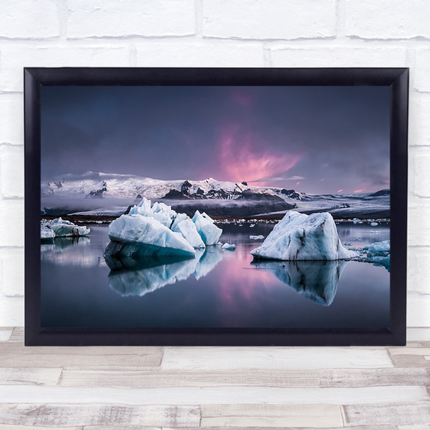 The Glacier Lagoon Iceland Pink Purple Ice Frozen Winter Snow Lake Art Print