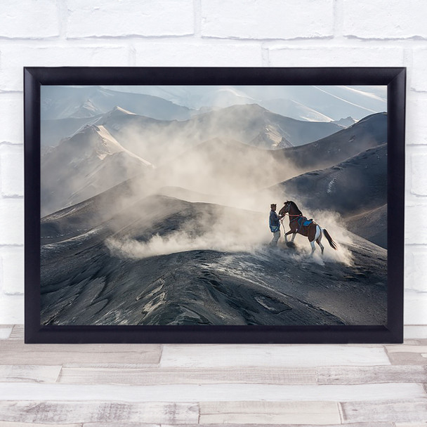 The Horseman Animal Horse Person Fog Mist View Action Mountain Wall Art Print