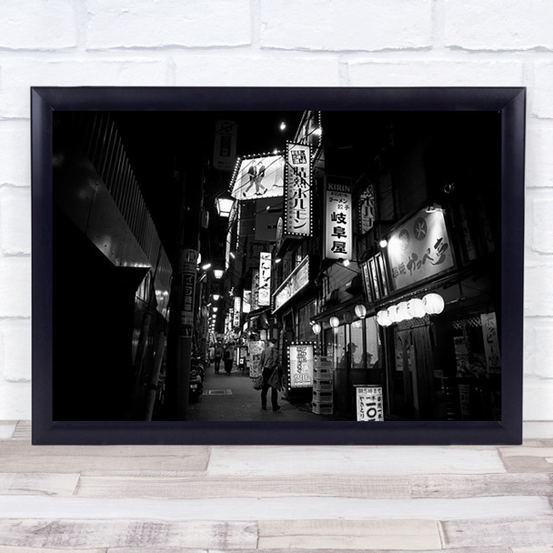 Tokyo Monochrome Asia Japan Signs Night Alley Urban Wall Art Print