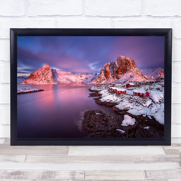Travel Mountains Rocks Ice Boulder Boulders House Houses Lofoten Wall Art Print