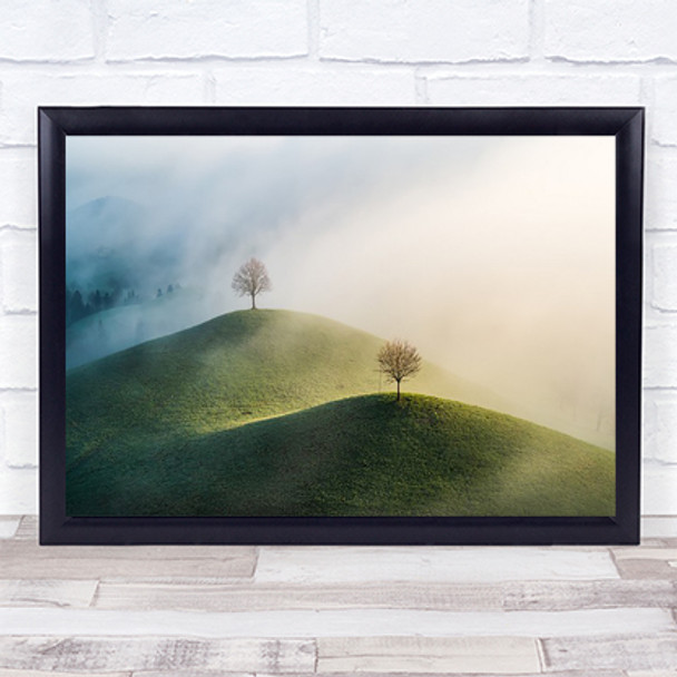 Trees On The Hill Fog Misty Foggy Morning Switzerland Hills Wall Art Print