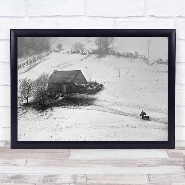 Way Home Blacka White House Snow Snowfall Fence Magura Brasov Wall Art Print