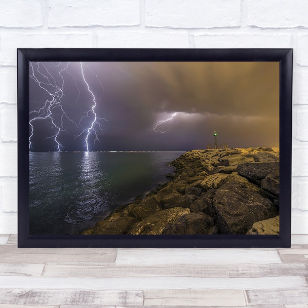 When Lightning Strikes Iran Babolsar Sea Caspian Storm Thunder Wall Art Print
