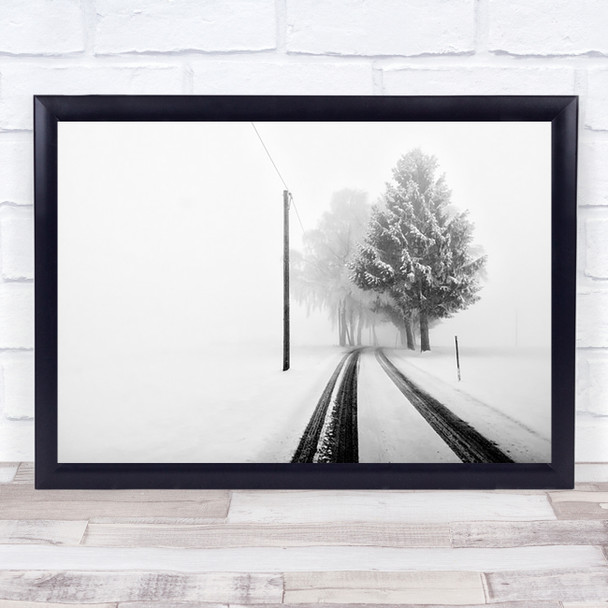 White Tree Gate Road Tracks Way Pole Snow Wall Art Print