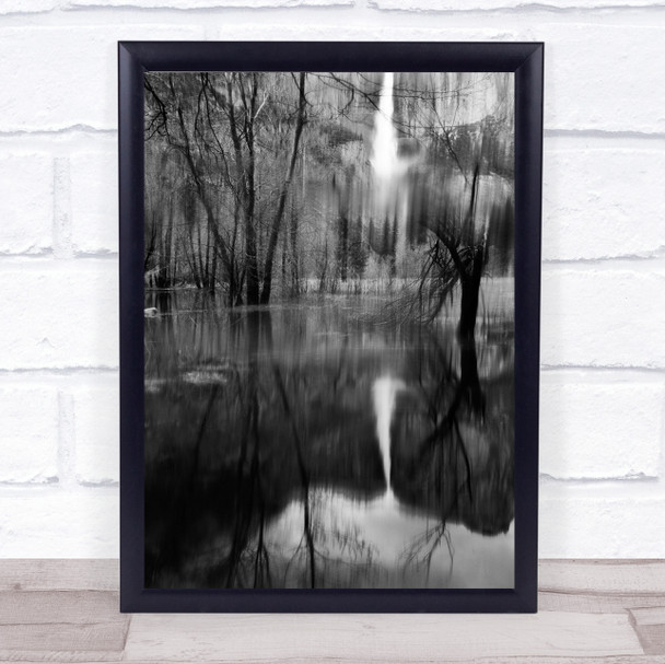 Yosemite Falls Waterfall Blur Reflection Water Pond Trees Black Wall Art Print