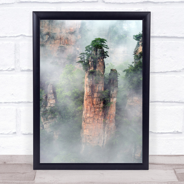 Zhangjiajie Fog Rock Forest Pine Tree Formation Wall Art Print