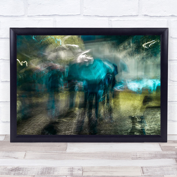 Abstract Blurry Painterly Turquoise Teal Umbrella Streaks Wall Art Print