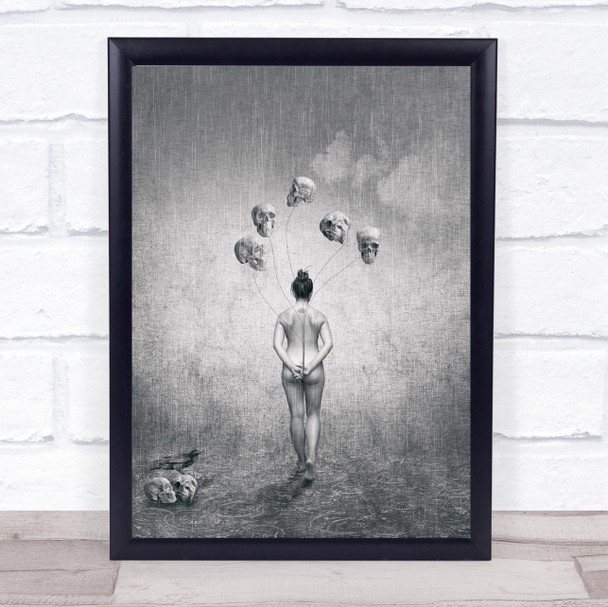 Abstract Conceptual Nude Scary Monochrome Mono Surreal Skull Wall Art Print