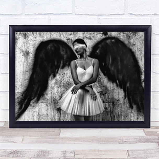 Angel Blindfold Dress Wings Concrete Wall Art Print