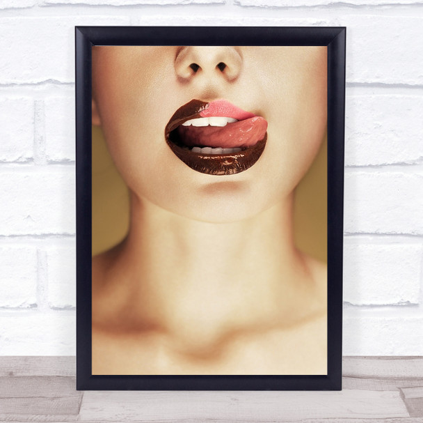Chocolate Girl Lips No words Russia Tongue Sensual Lipstick Wall Art Print