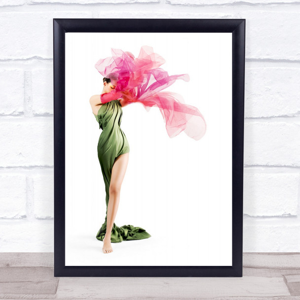 Flower Fashion Colour Studio Dress Fabric Pink Green Woman Model Wall Art Print