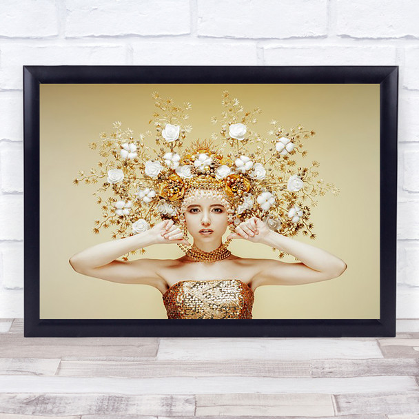 Golden Fairy Hair Hat Face Model Party Celebrate Flower Flowers Wall Art Print