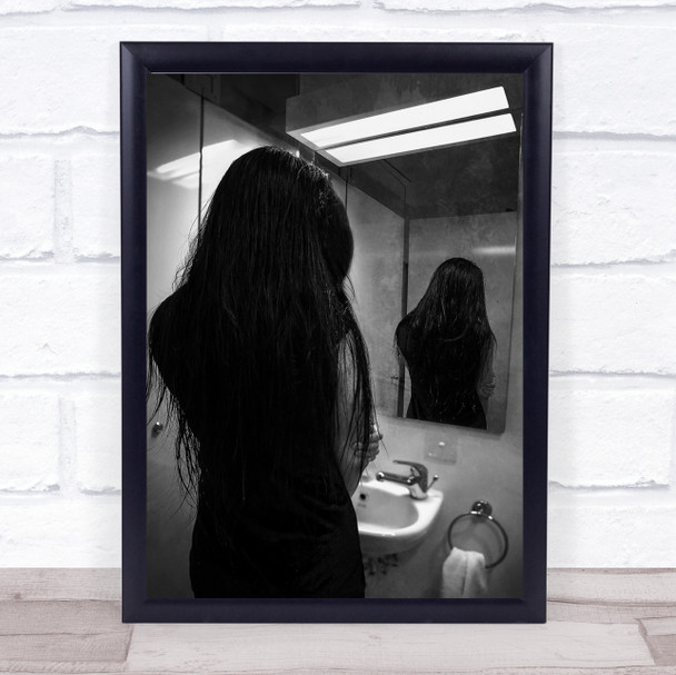 I Hate Mirror Conceptual Hair Anonymous Bathroom Sink Girl Wall Art Print