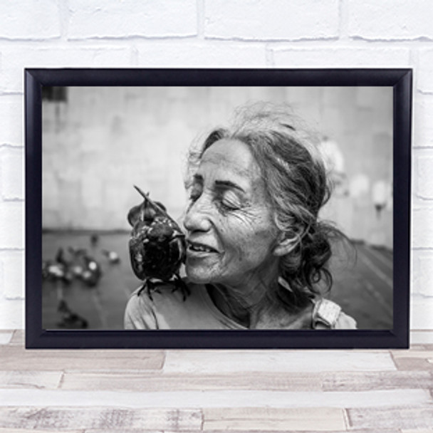 Love Old Woman Street Birds Dove Colombia Pigeon Pigeons Wall Art Print