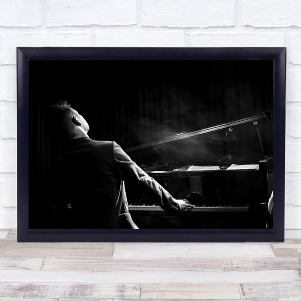 Pianist Performance Blacka White Music Piano Singer Smoke Man Wall Art Print