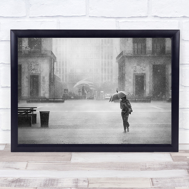 Rains Gonna Fall Street Harsh Raining Weather Umbrella Cold Wall Art Print