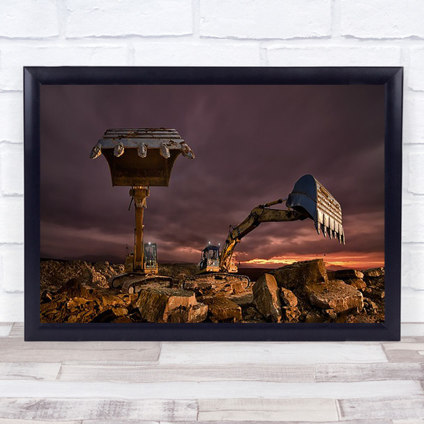 Rockers Excavator Caterpillar Rock Excavators Industrial Dig Digger Art Print