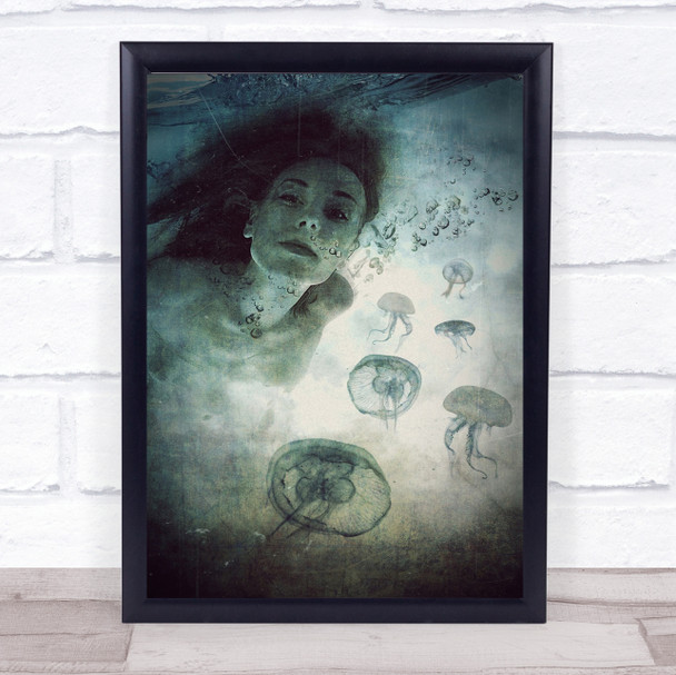 Siren Medusa Jellyfish Creative Underwater Bubbles Animals Wall Art Print