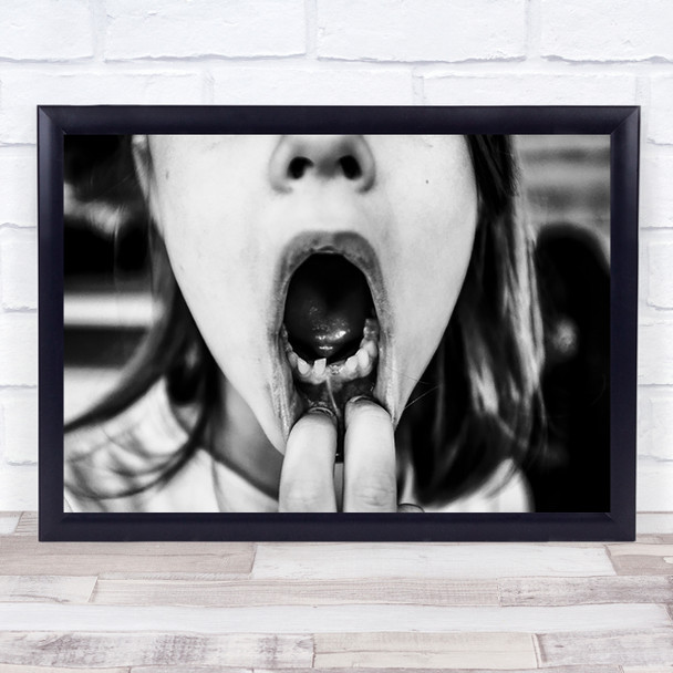 Woman Pulling Mouth Open Wall Art Print
