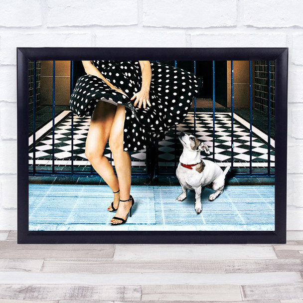 Wow Skirt Dog Animal Peek Peeking Dress Dots Dot Polka Wall Art Print