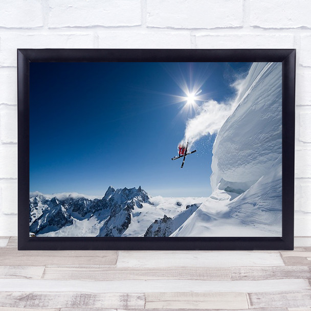 Higher Action Sport Skiing Skier Ski Alp Chamonix Cliff Drop Wall Art Print