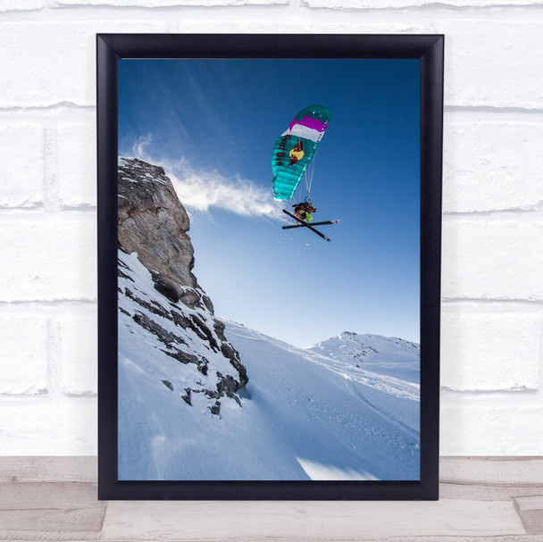 No Fear Pilot Action Cliff Drop Extreme Fly France Skiing Wall Art Print